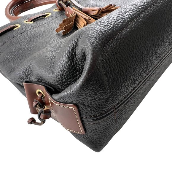 Dooney & Bourke Black Pebbled Leather Satchel Tassel Accents Handbag Vintage - Picture 3 of 9
